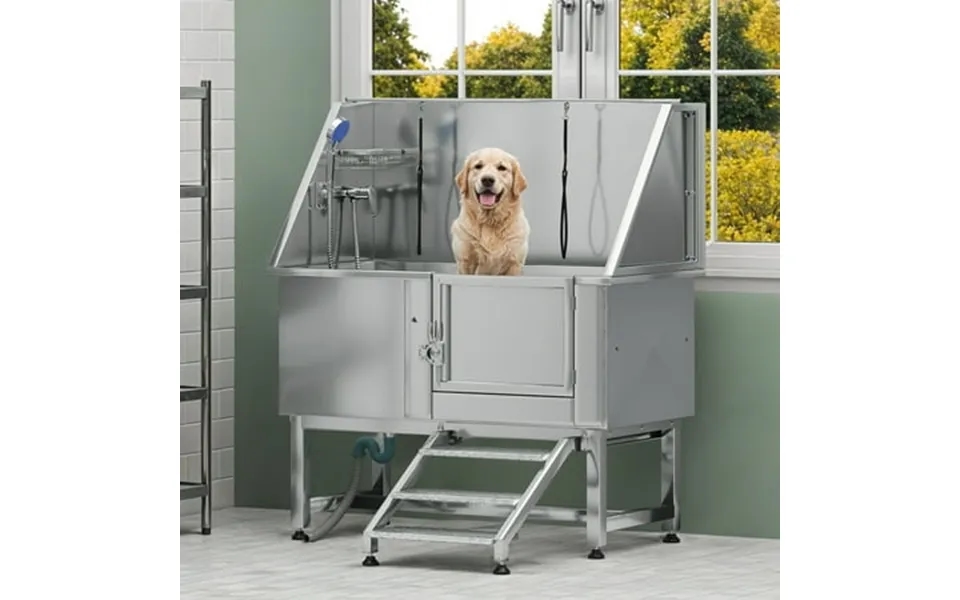 Modfusion 50 Stainless Steel Dog Bath Station 3-mode Showerhead Faucet Sprayer Leak-proof Metal Door Adjustable Grate Gr