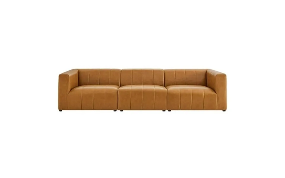 Modway Bartlett 3-piece Tufting Upholstered Faux Leather Sofa In Tan