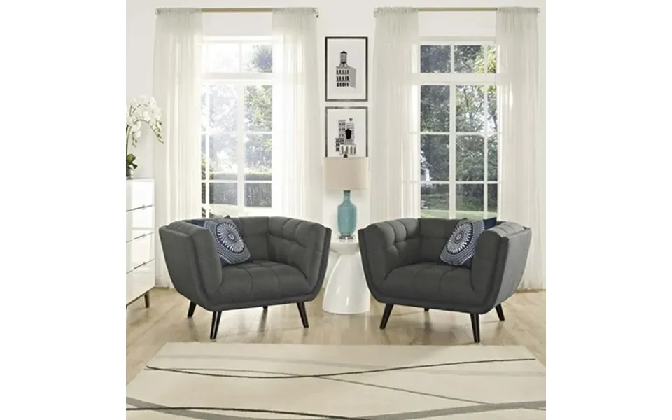 Modway Bestow 2 Piece Upholstered Fabric Armchair Set In Gray