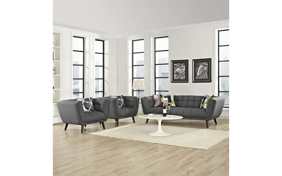 Modway Bestow 3 Piece Upholstered Fabric Sofa And Armchair Set In Gray