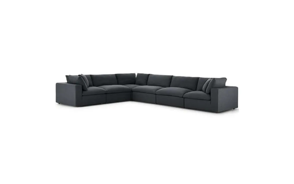 Modway Commix 6 Piece Down Filled Overstuffed Sectional Sofa Set In Gray