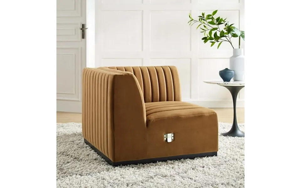 Modway Conjure Channel Tufted Performance Velvet Right Corner Chair In Black Cognac