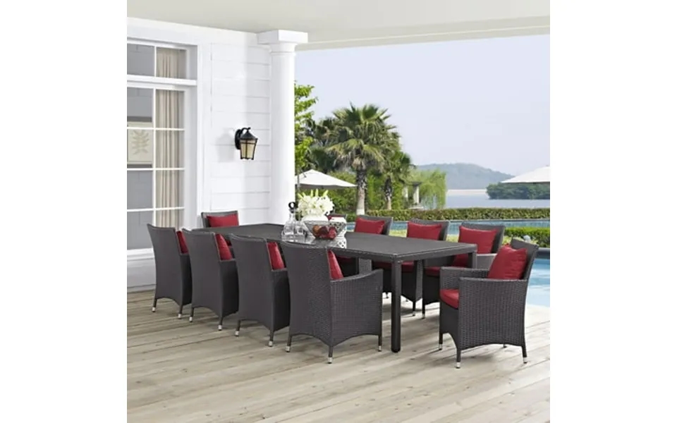 Modway Convene 11 Piece Outdoor Patio Dining Set In Espresso Red