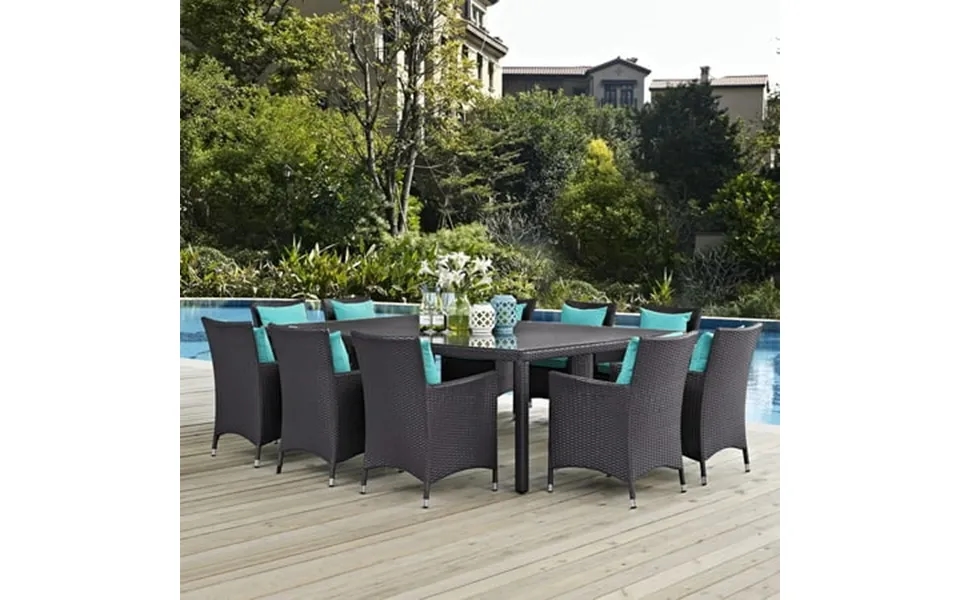 Modway Convene 11 Piece Outdoor Patio Dining Set In Espresso Turquoise