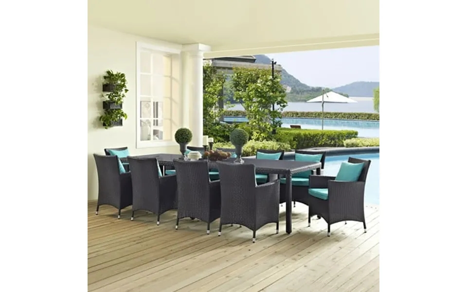 Modway Convene 11 Piece Outdoor Patio Dining Set In Espresso Turquoise