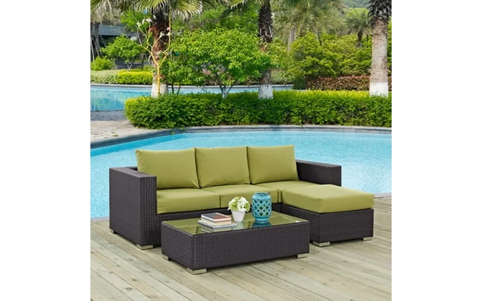 Modway Convene 3 Piece Outdoor Patio Sofa Set In Espresso Peridot