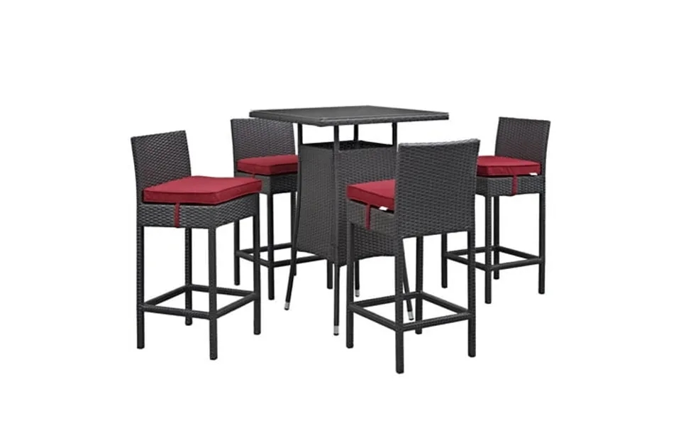 Modway Convene 5 Piece Outdoor Patio Pub Set In Espresso Red