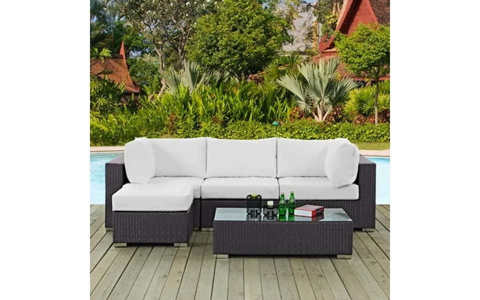Modway Convene 5 Piece Outdoor Patio Sectional Set In Espresso White
