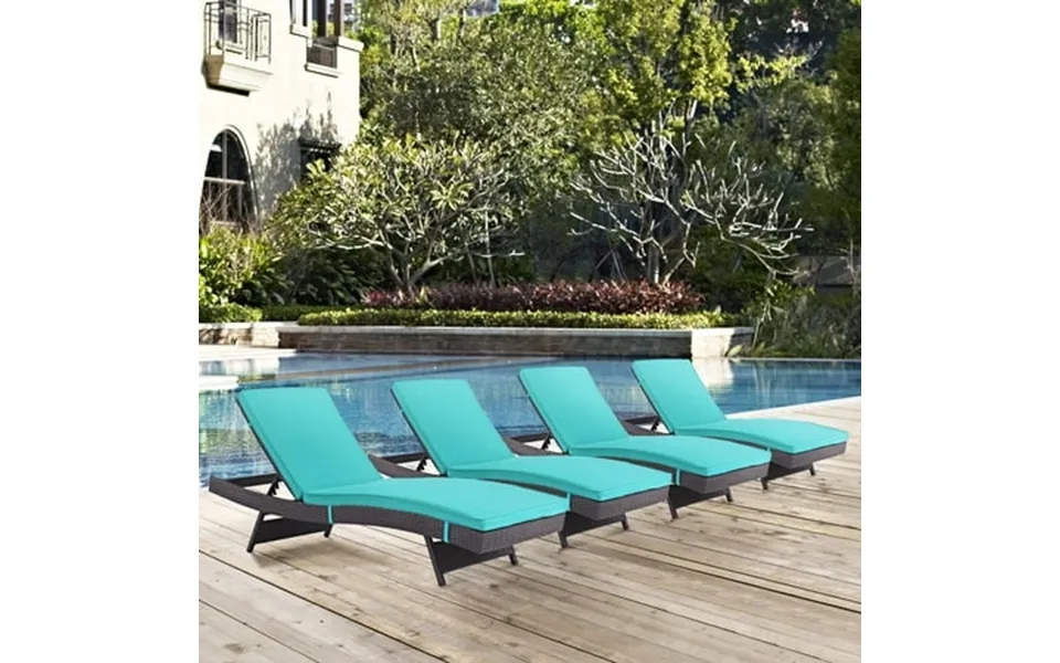 Modway Convene Outdoor Patio Chaiseset Of 4 In Espresso Turquoise