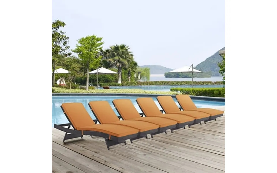 Modway Convene Outdoor Patio Chaiseset Of 6 In Espresso Orange