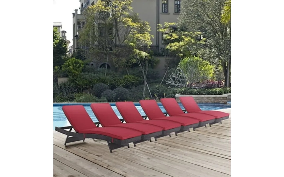 Modway Convene Outdoor Patio Chaiseset Of 6 In Espresso Red