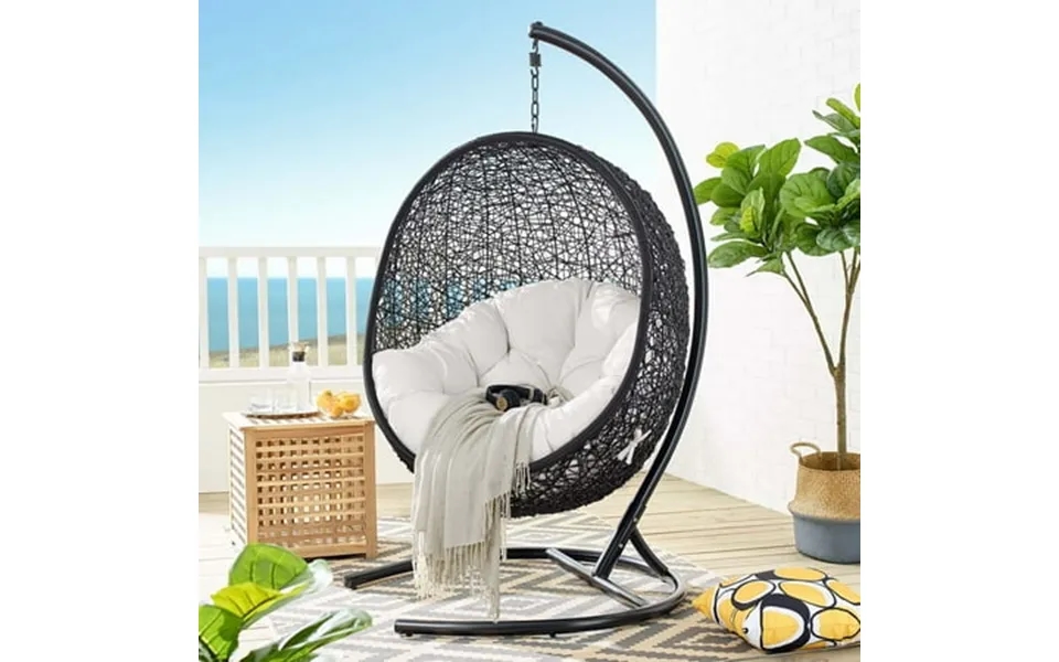 Modway Encase Sunbrella Swing Outdoor Patio Lounge Chair In Black White