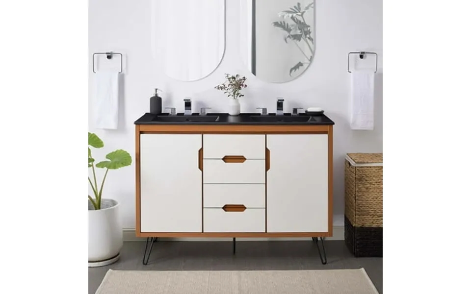 Modway Energize 48 Double Sink Bathroom Vanity In Cherry White Black