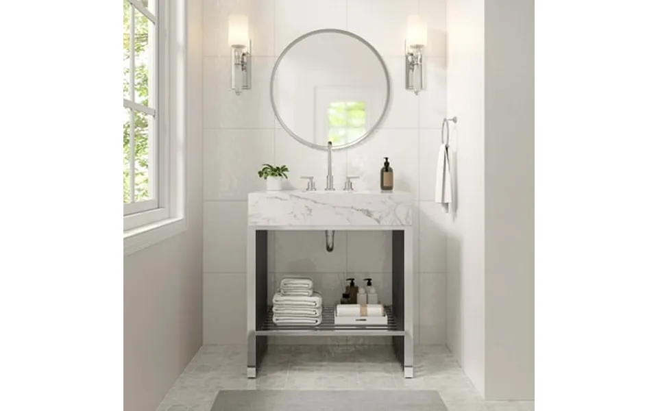 Modway Gridiron 30 Bathroom Vanity In White Silver