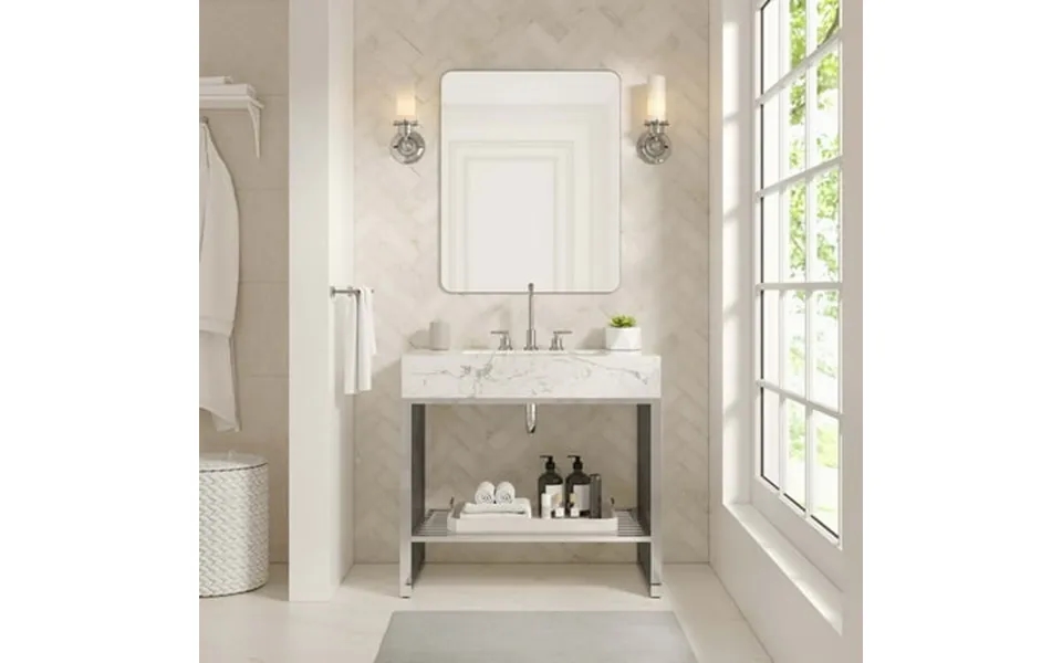 Modway Gridiron 36 Bathroom Vanity In White Silver