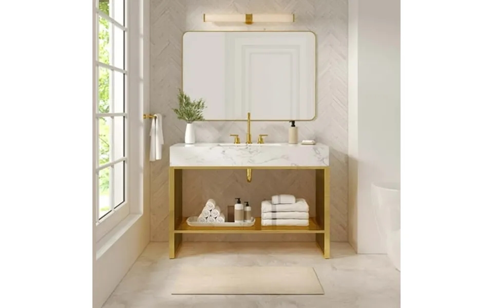 Modway Gridiron Bathroom Vanity In White Gold