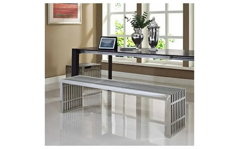 Modway Gridiron Medium Stainless Steel Bench Set Of 2 In Silver