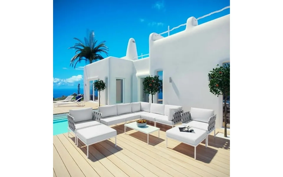 Modway Harmony 10 Piece Outdoor Patio Aluminum Sectional Sofa Set In White White