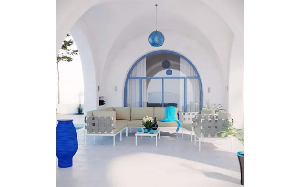 Modway Harmony 8 Piece Outdoor Patio Aluminum Sectional Sofa Set In White Beige