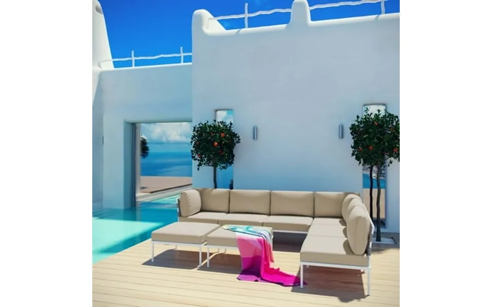 Modway Harmony 8 Piece Outdoor Patio Aluminum Sectional Sofa Set In White Beige