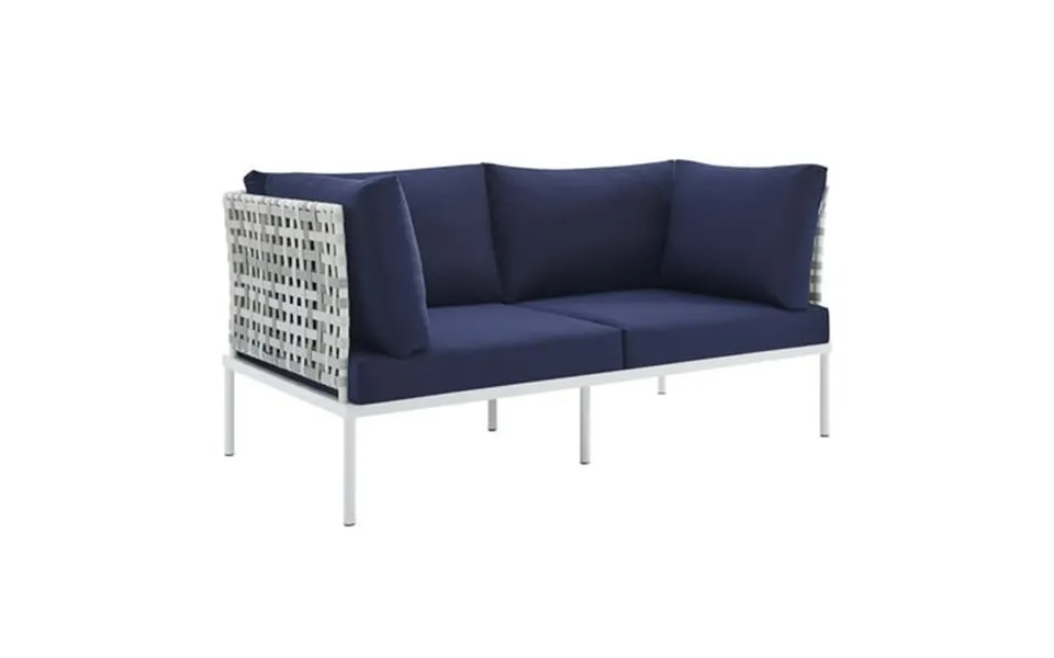 Modway Harmony Fabric & Aluminum Basket Weave Patio Loveseat In Taupe Navy