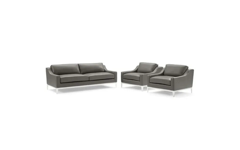 Modway Harness 3-piece Stainless Steel And Leather Sofa Set In Gray