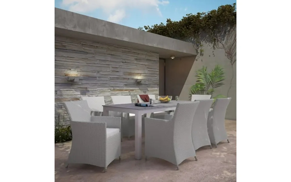 Modway Junction 9-piece Aluminum Rattan Patio Dining Set In Gray White