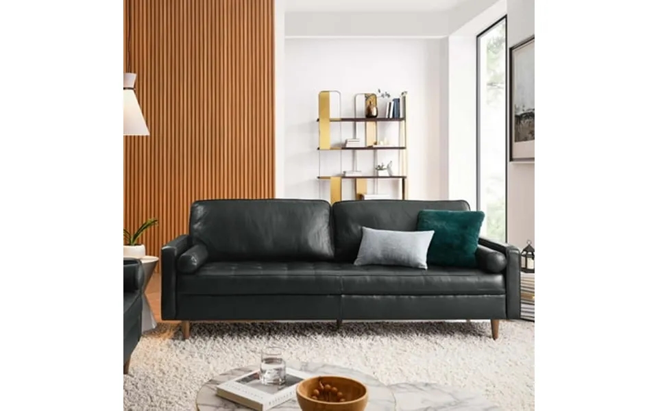 Modway Leather 88 Tufted Plus Size Sofa Black