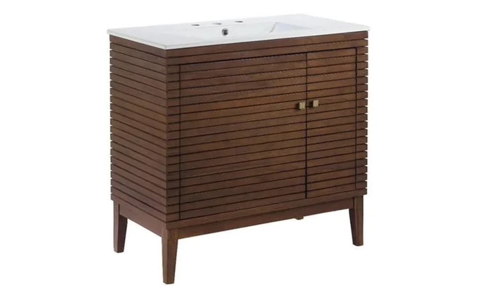 Modway Ledger 36 Modern Solid Mindi Wood Bathroom Vanity In Walnut White
