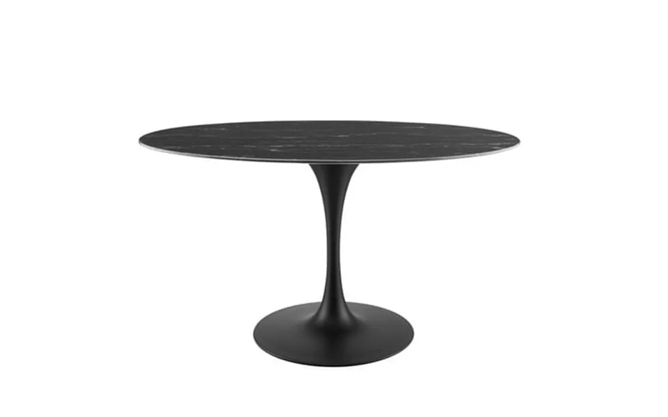 Modway Lippa 54 Oval Modern Artificial Marble & Metal Dining Table In Black