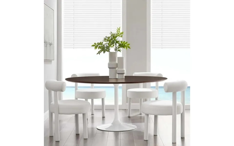 Modway Lippa 60 Round Wood Grain Dining Table In White Cherry Walnut