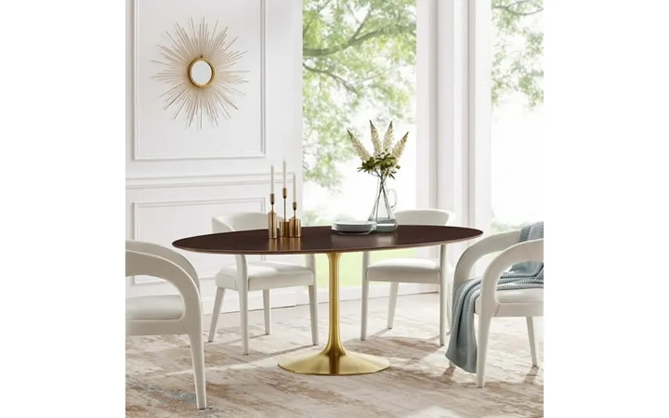 Modway Lippa 78 Oval Wood Grain Dining Table In Gold Cherry Walnut