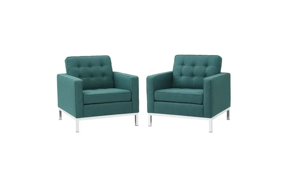 Modway Loft Upholstered Fabric And Stainless Steel Armchairs In Teal Set Of 2