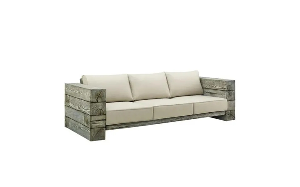 Modway Manteo Wood And Fabric Outdoor Patio Sofa In Light Gray Beige