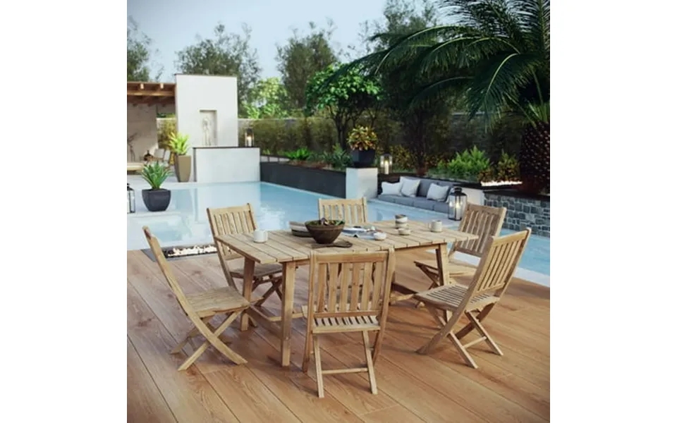 Modway Marina 7 Piece Outdoor Patio Teak Dining Set In Natural