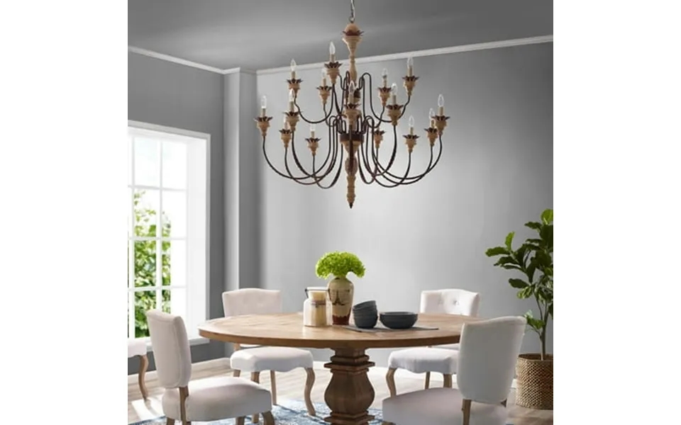 Modway Nobility 15-light Solid Wood Candelabra Chandelier In Rust Brown