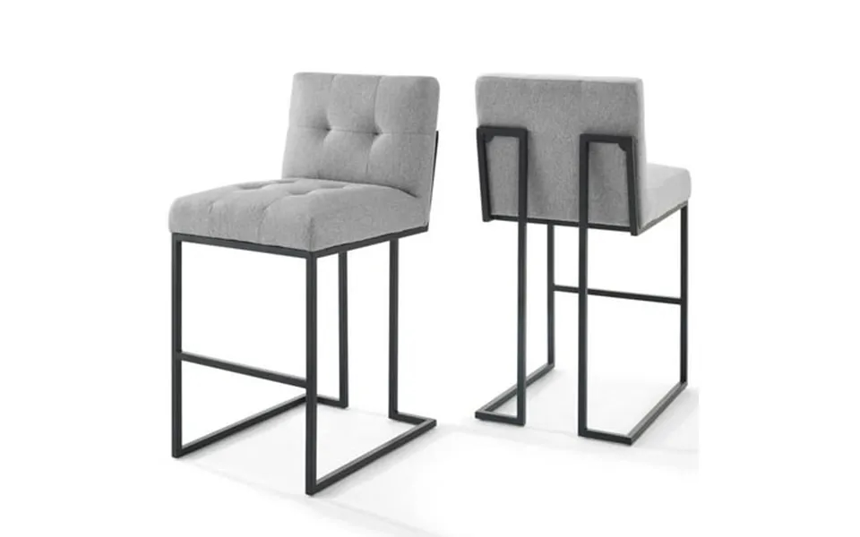 Modway Privy Black Stainless Steel Upholstered Fabric Bar Stool Set Of 2 In Black Light Gray