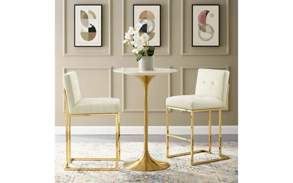 Modway Privy Gold Stainless Steel Performance Velvet Bar Stool Set Of 2 In Gold Ivory