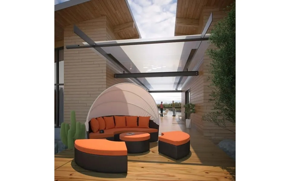 Modway Quest Canopy Outdoor Patio Daybed In Espresso Orange