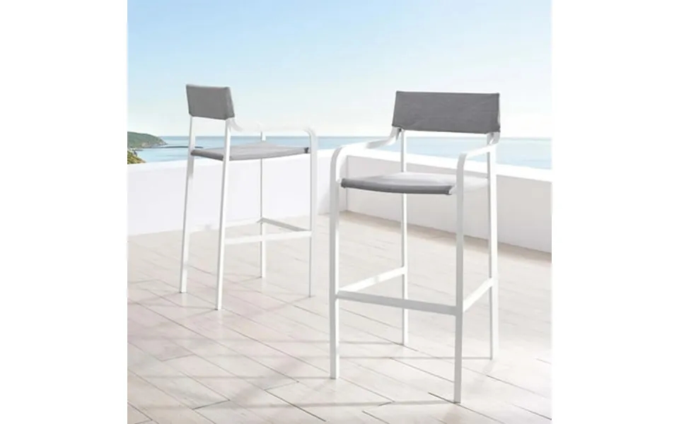 Modway Raleigh Outdoor Patio Aluminum Bar Stool Set Of 2 In White Gray