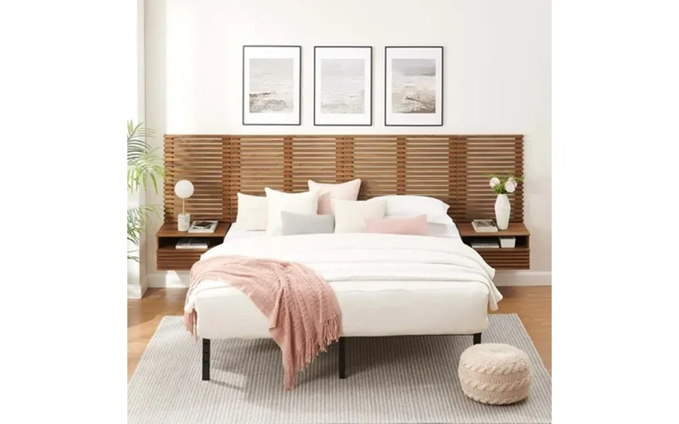 Modway Render Wall Mount King Headboard And Modern Nightstands In Walnut