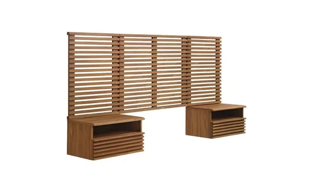 Modway Render Wall Mount Twin Headboard And Modern Nightstands In Walnut product image