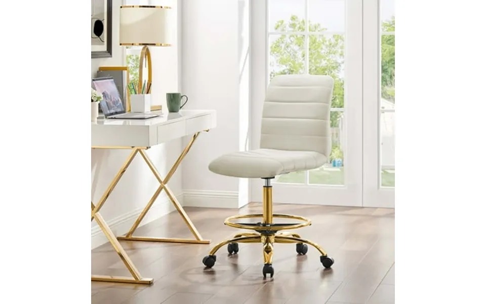 Modway Ripple Armless Performance Velvet Drafting Chair In Gold Ivory