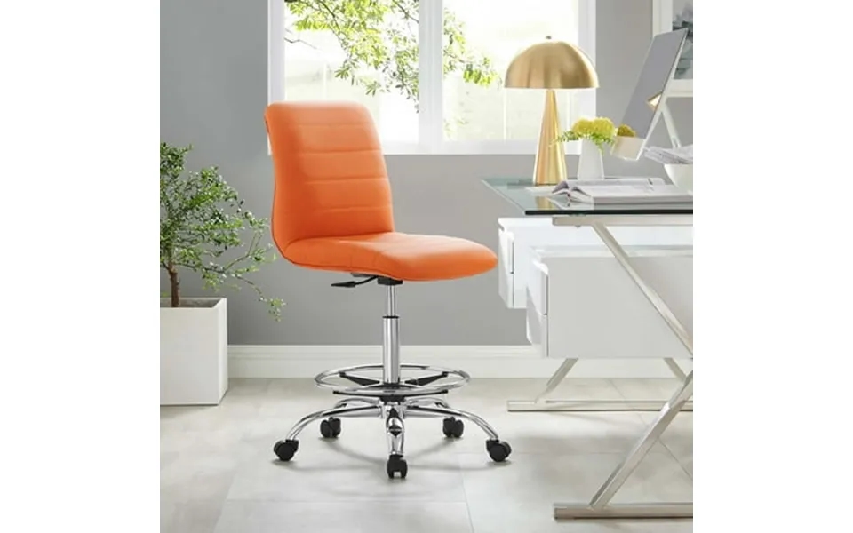 Modway Ripple Armless Vegan Leather Drafting Chair In Silver Orange