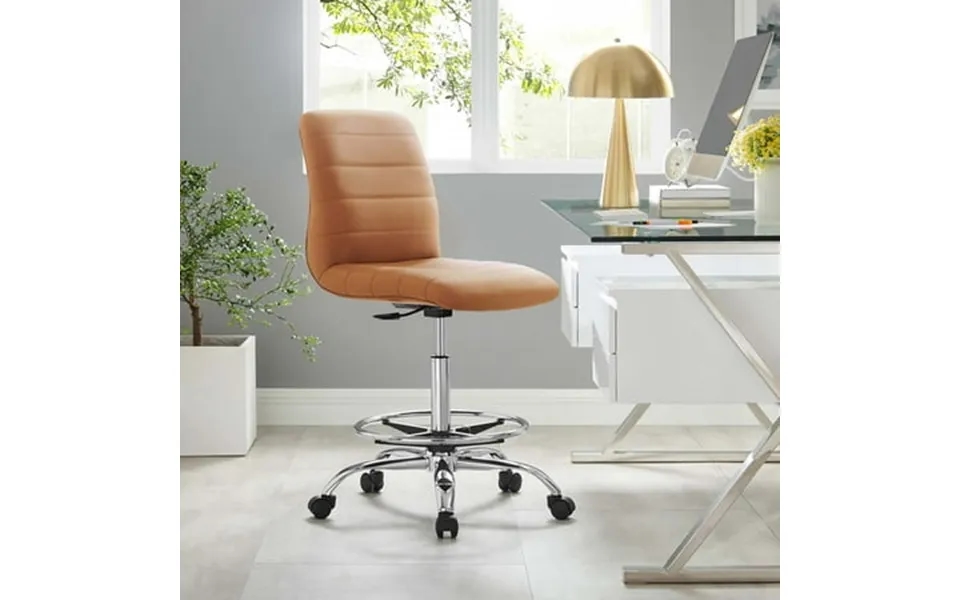 Modway Ripple Armless Vegan Leather Drafting Chair In Silver Tan