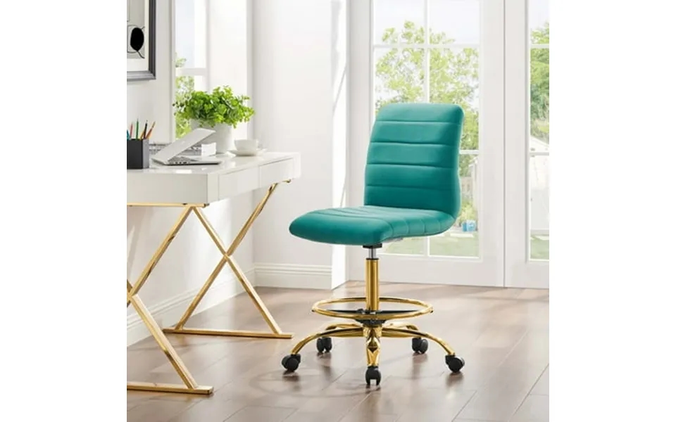 Modway Ripple Performance Velvet Armless Drafting Chair In Gold Teal