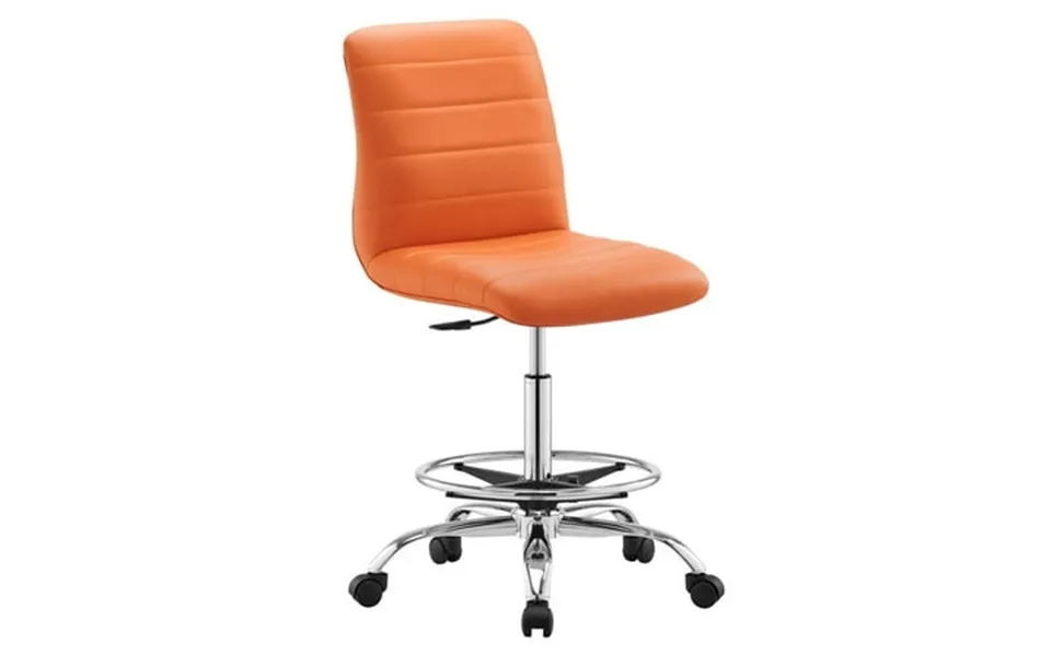 Modway Ripple Vegan Leather And Metal Armless Drafting Chair In Silver Orange