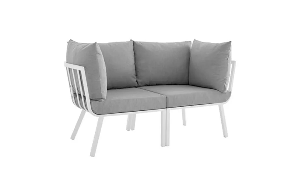 Modway Riverside 2 Piece Outdoor Patio Aluminum Sectional Sofa Set In White Gray