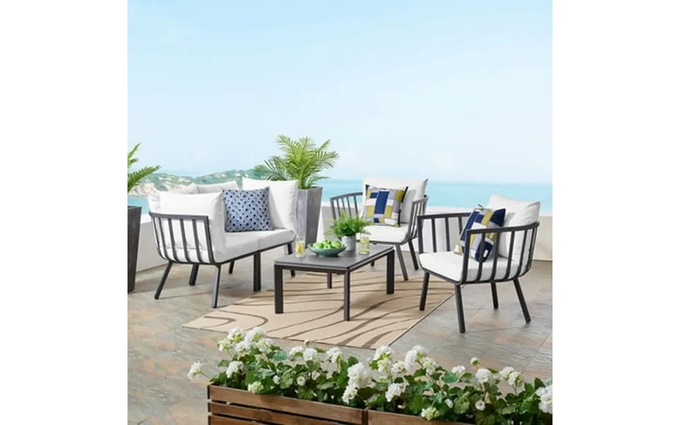 Modway Riverside 5 Piece Outdoor Patio Aluminum Set In Gray White