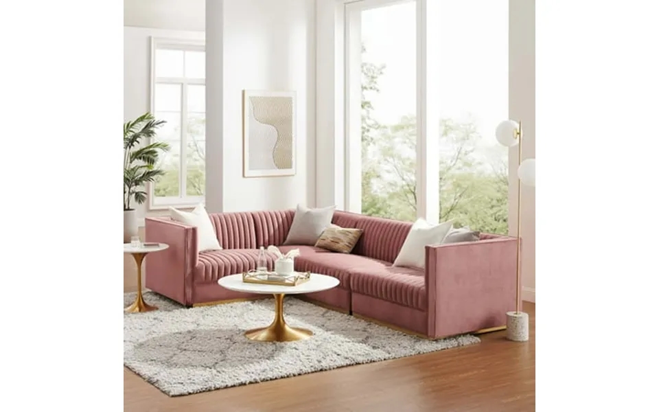 Modway Sanguine Channel Tufted Performance Velvet 4-piece Left-facing Modular Sectional Sofa In Dusty Rose